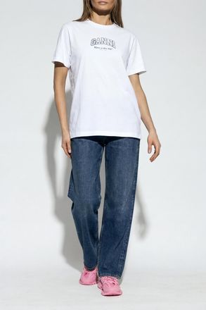 Ganni T-shirt With Printed Logo, Womens, White