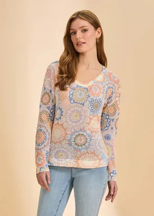 FDJ Printed V-Neck Sweater In Dream Catcher