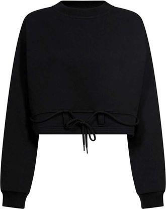 Dries Van Noten Zwart cropped sweatshirt met trekkoord en ronde hals