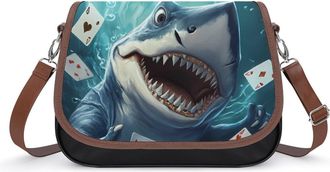 Generic Poker Card Shark Crossbody Bag Womens Handbag PU Message Bags Shoulder Purse with Adjustable Strap