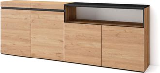 Skraut Home Aparadores Para Sal&oacute;n, Gran Capacidad De Almacenaje, 200x75x35cm, 4 Puertas, Armario, Zapatero, Estilo Moderno, Roble Y Negro - Skraut Home