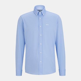 HUGO BOSS Mens P-Joe-BD-C1-222 Regular Fit Shirt in Blue Cotton - Size 15.75 inch