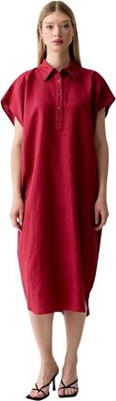 Benetton Linnen Midi Jurk - Dames - Jurken - Rood - Maat: M/L Linnen