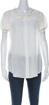 Moschino Cream Silk Crepe De Chine Bow Detail Short Sleeve Blouse