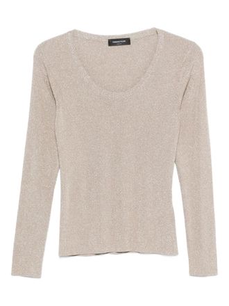 Fabiana Filippi scoop-neck long-sleeve top - women - Viscose/Metallised Fibres - 44 - Neutrals