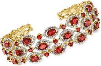 Ross-Simons Garnet and. White Zircon Cuff Bracelet in 18kt Gold Over Sterling