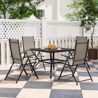 OUTSUNNY 5 PCs Garden Dining Set, Folding Chairs & Metal Top Table in Khaki