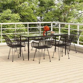 vidaXL Juego De Comedor De Jard&iacute;n 7 Piezas Rat&aacute;n Sint&eacute;tico Negro Vidaxl