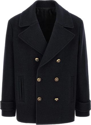 Balmain Wool Caban - Heren - Mantel - Blauw - XL - Wol - Jassen