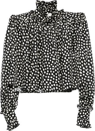 Chlo&eacute; Blouse met ruchekraag en stippen - Zwart