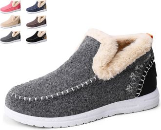 Generic Orthopedic Fleece Slip-On Boots, Womens Plush Flat Snow Boots Warm Faux Fur Lined Winter Ankle Booties Casual Walking Shoes (Gray,6.5)