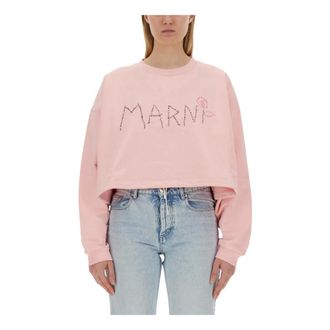 Marni Sweatshirts, female, Pink, Size: XS Logo-Embroidered Cropped Sweatshirt