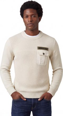 Aeronautica Aeronautica Militare trui beige effen normale fit gebreid