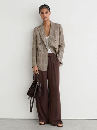 Reiss Chocolate Brown Drawstring Wide-leg Trousers, 10L