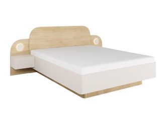 Vente-Unique Cama 160 x 200 cm - Con mesitas de noche y LEDs - Color: Beige y Natural - DARTAGNO