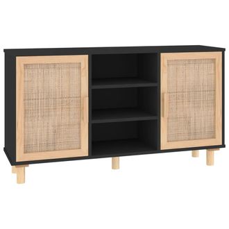 vidaXL Vidaxl - Aparador Negro Madera Pino Maciza Y Rat&aacute;n Natural 105x30x60 Cm