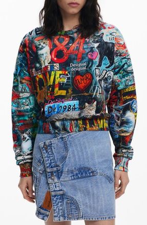 Desigual Graphic Cotton Sweatshirt in Black at Nordstrom, Size X-Large