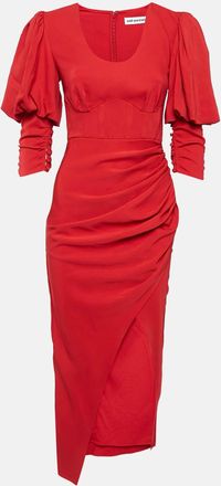 Self Portrait Red Stretch Crepe Ruched Midi Dress