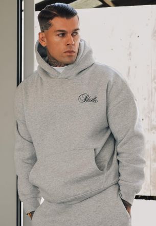 Siksilk Hombres Gris Marmolado Essentials Sudadera con Capucha XXL