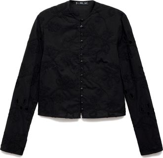 Mango Embroidered Shirt in Black at Nordstrom, Size 8