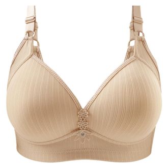 Generic No Thin Women Bra Solid Color Embroidered Decoration Breathable Gathers Underwear Comfort Bra Sports Bra with Padding (Pink, E)