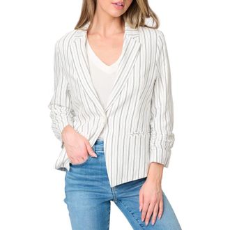 Gibsonlook Pinstripe Ruched Sleeve Blazer in Parchment Pinstripe at Nordstrom, Size X-Small