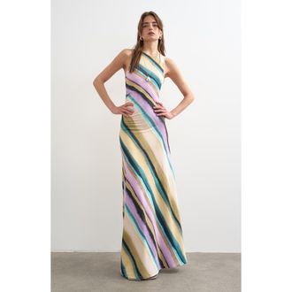 Topshop Ruched Stripe Sleeveless Maxi Dress in Lilac at Nordstrom, Size X-Small