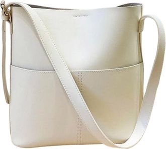Generic Women Leather Bucket Bag Multi Pocket PU Crossbody Bag Versatile Top Handle Bag Satchel Hobo Bag Outdoor Travel Bag (White)