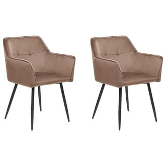 Beliani Beliani - Conjunto De 2 Sillas De Comedor De Terciopelo Marr&oacute;n Negro Reposabrazos Jasmin