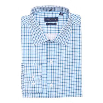 Nautica Slim Fit Plaid Print Dress Shirt in Blue at Nordstrom Rack, Size 14.5 - 32/33