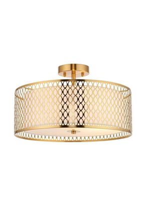 Netlighting Cordero Decorative Flush Ceiling Lamp Gold Effect Plate White Fabric Frosted Glass in Clear