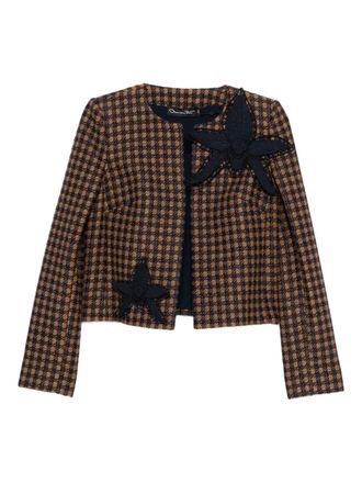 Oscar De La Renta orchid-embroidered tweed jacket - Brown