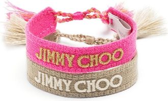 Jimmy Choo London Beach embroidered-logo bracelets - women - Fabric - One Size - Neutrals