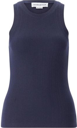 Victoria Beckham Geribbelde Mouwloze Top - Dames - Tops zonder mouwen - Blauw - S - Katoen - Tops