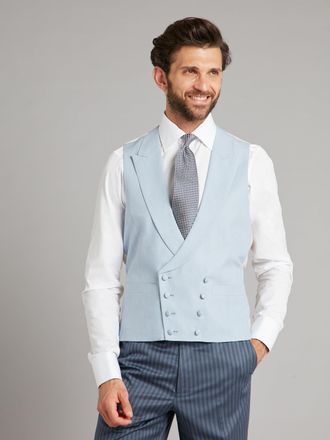 Oliver Brown Double Breasted Linen Waistcoat - Pale Blue