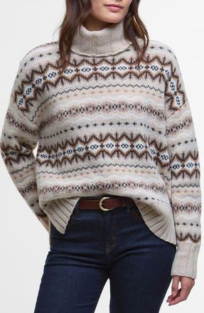 Barbour Helen Fair Isle Wool Blend Turtleneck Tunic Sweater in Birch Multi at Nordstrom, Size 12 Us