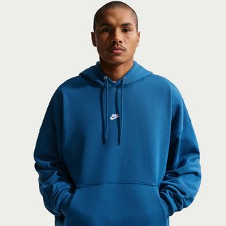 Nike Mens Nike Sportswear Club Oversized French Terry Pullover Hoodie in Blue | IF0745-476