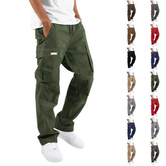 Generic Mens Cargo Trousers Multi Pockets Classic Jogging Bottom Straight Leg Druable Work Trousers Stretchy Drawstring Solid Color Cargo Sweatpants Street Le