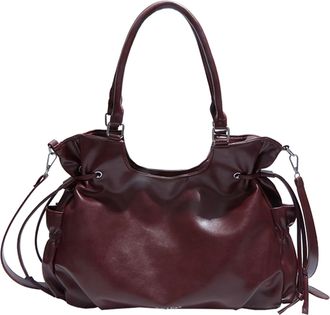 Generic PU Tote Bag Roomy Hobo Shoulder Bag Travel Tote Bag for Women (Red)