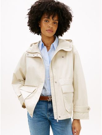 Tommy Hilfiger Womens Water-Resistant Hooded Short Parka - Beige - XXS