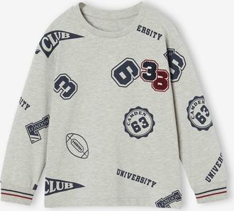Vertbaudet Bedrucktes Jungen Shirt im Campus-Look grau meliert