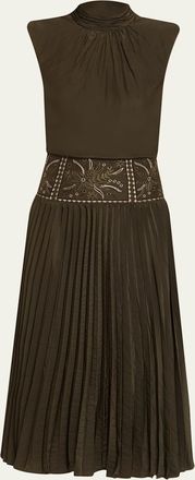 Ramy Brook Kimberly Embroidered Pleated Midi Dress