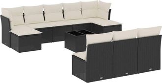 vidaXL Set De Sof&aacute;s De Jard&iacute;n 11 Pzas Y Cojines Rat&aacute;n Sint&eacute;tico Negro Vidaxl