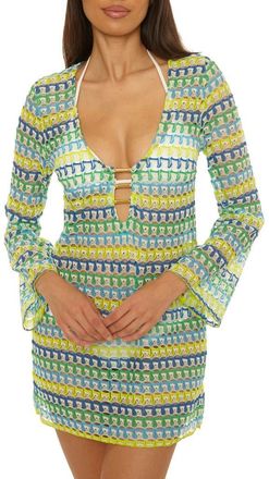 BECCA by Rebecca Virtue Utopia Long Sleeve Open Stitch Cover-Up Tunic in Green Apple at Nordstrom, Size Medium