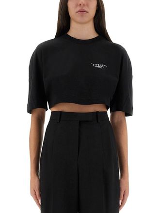 Givenchy Cropped T Shirt With Logo Print