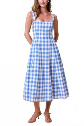 Cleobella Ardena Ankle Dress In Blue Bonnet Gingham