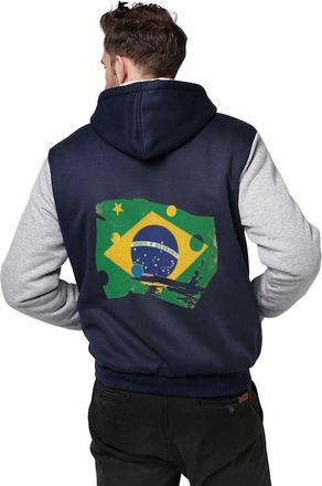 Generic Casual Zip Up Hooded Jacket Brazil National Flag Fleece Jacket Hoodie Top Unisex For Mens And Womens Hooded Sweatshirts Classic Style Of Uk Work Hoodi