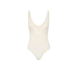 Elisabetta Franchi Body, female, Beige, Size: XS Openwork Knit Bodysuit