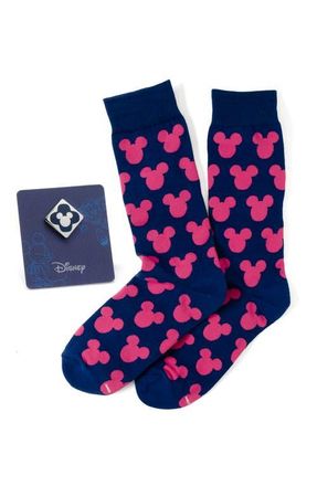Cufflinks Inc. Mickey Pink Silhouette Crew Socks & Lapel Pin Set in Blue Multi at Nordstrom