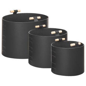Beliani Beliani - Conjunto De 3 Cestas De Almacenaje Hechas A Mano Con Asas De Piel Sint&eacute;tica Negra Aram